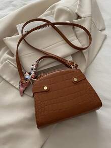 Mini bolso de mano de moda de unicolor con solapa de PU, bolso cuadrado - Marrón - Ver 8