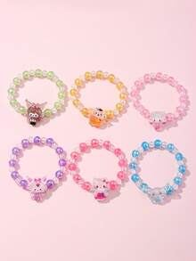 6件組 Sanrio 可愛貓咪與狗狗吊墜串珠手鍊手環飾品，適合假期派對、學校、生日禮物，女童適用 - 彩色 - 查看 6
