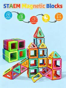 100/92pcs Magnetic Building Blocks, STEM Magnetic Sensory Toys, Suitable For Boys And Girls, Children's Magnetic Construction Toys, Helps Brain Development, Suitable For Preschool And Kindergarten (Suitable For 3 Years Old And Above) - 彩色 - 查看 2