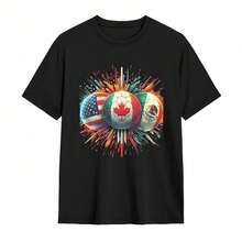 Balones banderas Estados Unidos Canadá México  2026 fútbol.Camiseta hombre 100% algodón. - Negro - Ver 1