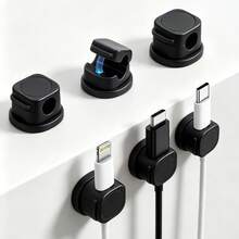 Mobile Phone Data Cable And Charging Cable Organizer, Magnetic Cable Organizer, Desktop And Wall-Mounted Cable Clip, Plug Hook - 360-degree Rotating - Black 6-pack - View 1