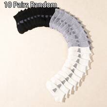 10/20 Pairs Solid Color Ankle Socks With Non-Slip Striped Heel Sports Socks - Multicolor - View 9