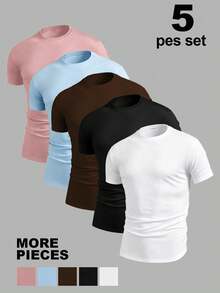 NEOREFINED Men's Casual Solid Color Round Neck Short Sleeve T-Shirt For Summer - Grey - View 1