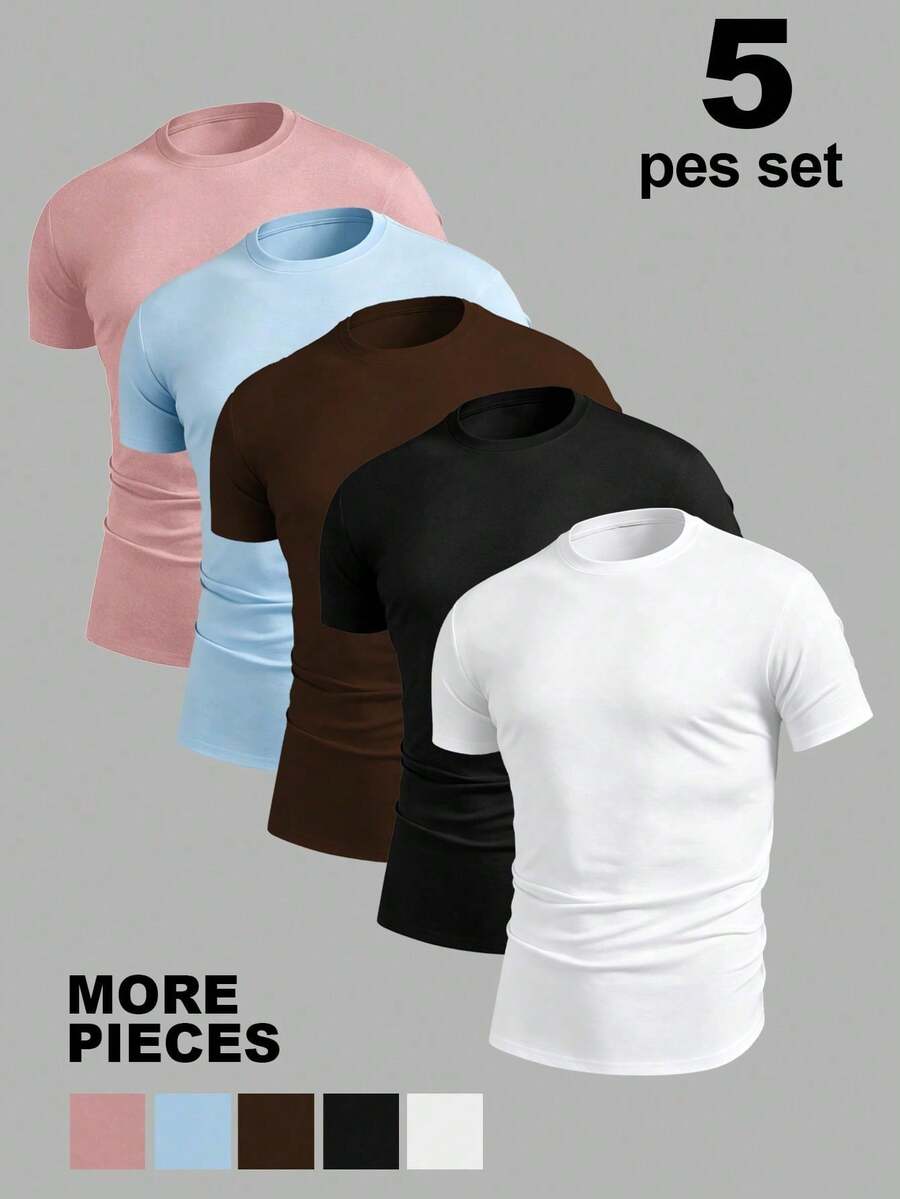 NEOREFINED Men's Casual Solid Color Round Neck Short Sleeve T-Shirt For Summer - Grey - View 1