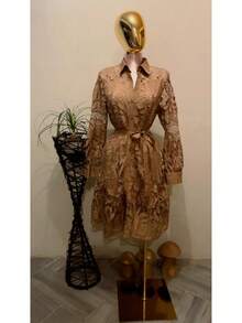 Elegant Comfortable Brown Dress - Brown - View 3