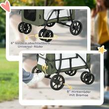 2-In-1 Foldable Stroller/Bumper For Dogs And Cats Up To 10 Kg, Cat Stroller With Cushion, Mesh Windows And Doors, Storage Basket, Dark Green. - Green - View 4