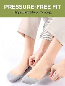 1/3/6 Pairs Women's Solid Color Invisible Socks (No-Show Socks) For Daily Wear - Black - View 4