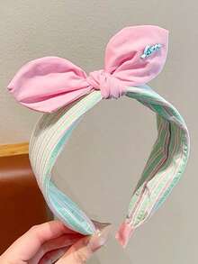 3pcs Girls Fresh Sweet Versatile Rabbit Ear Bow Striped Wide Fabric Headbands, Suitable For Daily Wear, Outfit Matching, Back To School, Travel - Multicolor - View 6