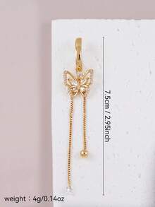1pc Sexy Fashion Cubic Zirconia Butterfly Belly Button Ring, Suitable For Women's Daily Wear, Dating, Beach Vacation, Party - Yellow Gold - View 2