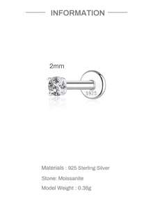 AnlaScheer 1pc 2mm-7mm 925 Sterling Silver Moissanite Flat Back Stud Earrings, 18K White Gold Plated 925 Silver Low Allergy D Color VVS1 Earrings, Unisex, Suitable For Daily Wear And Parties - Four Claws - View 13