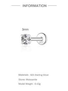 AnlaScheer 1pc 2mm-7mm 925 Sterling Silver Moissanite Flat Back Stud Earrings, 18K White Gold Plated 925 Silver Low Allergy D Color VVS1 Earrings, Unisex, Suitable For Daily Wear And Parties - Four Claws - View 18