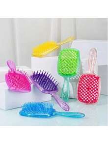 1pc New Sequin Tangled Hair Comb Detangling Hair Brushes Massage Combs Hollow Out Wet Curly Brushes Barber Comb Salon Hair Styling T - Multicolor - View 2