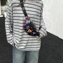 Vintage Colorblock Graffiti Waist Bag, Youth Versatile Crossbody Bag, Outdoor Cycling Walking Portable Storage Small Bag - A - View 5