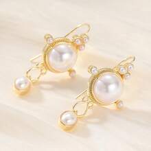 DIYCCPC 1 Pair Vintage Fashion Court Style Round Faux Pearl Earrings, Suitable For Daily Wear, Perfect Holiday Gift For Her - Gold - View 6