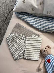 1/2/6pcs Vintage Ins Textured Plaid Striped Rectangular Placemats Tablecloth Napkins Photography Backdrop - Multicolor - View 5
