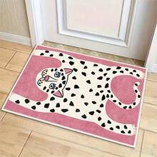 1pc Velvet Carpet, European Style Pink Background Cartoon Leopard Pattern Doormat, Soft Non-Slip Home Entrance Mat, Suitable For Kitchen, Laundry Room, Office, Easy To Clean - Multicolor - View 3
