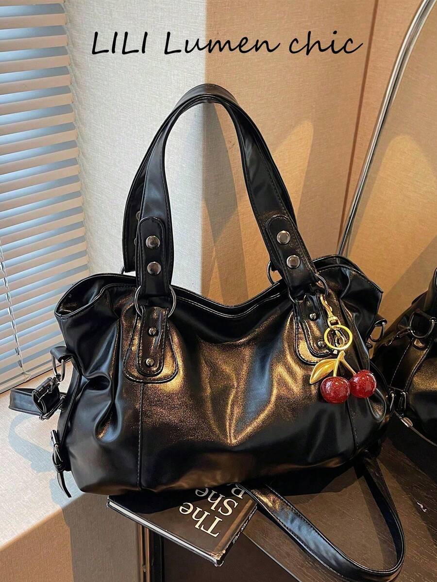 This Is A Stylish And Versatile Shoulder Bag. It Has A Large Capacity, A Solid Color Design, And Is Made Of Vintage PU Material. A Perfect Choice For Going To Work, With An Ape - 卡其色 - 查看 1