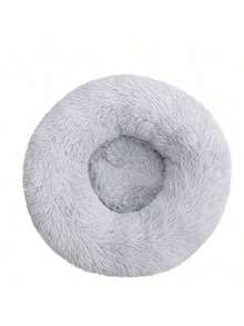 1 pieza Cama de lujo de peluche en forma de donut para mascotas, adecuada para perros y gatos pequeños y medianos, súper suave y lavable, cojín redondo con base antideslizante, perfecta para dormir cálidamente en invierno - Gris - Ver 7
