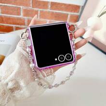 Étui de téléphone pliable minimaliste avec élément papillon, bracelet cordon décoré de perles papillon, convient aux téléphones Flip, design de style mode haut de gamme coréen, choix de cadeau parfait, Galaxy Z Flip 7/6/5/8 - Transparent - Voir 2