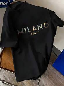 Christmas With Italian Luxury Style! Men's Short-Sleeved T-Shirt With Gradient Letter Print, Relaxed And Modern Style. Popular Item. - 黑色 - 查看 1