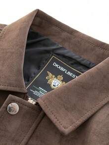 Men's Faux Leather Lapel Zip-Up Jacket, Old Money Style Vintage Minimalist Solid Color Casual Commuter Coat For Autumn/Winter - Brown - View 7
