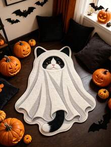 1pc Ghost Cat Doormat, Living Room Rug, Carpet, Area Rug, Small Area Rug, Mat, Home Decor, Large Living Room Rug, Round Rug, Living Room Home Decor, Room Decor, Washable Rug, Halloween Gift - Ghost Cat - View 1