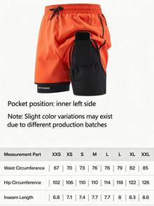 2-In-1 Men's Gym Shorts, Breathable Quick-Dry Printed Workout Shorts For Spring/Summer Outdoor Running & Fitness - Orange - View 10
