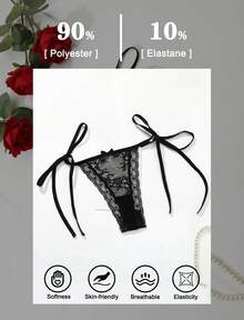 Aivtalk Women's Panties With Side Ties, Lace Thong With Bow, Adjustable Underwear, Sheer Low-Rise Thong, Size S - 白色 - 查看 8
