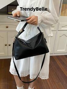 Bolso de mano de moda de unicolor para mujer, bolso de hombro, bolso bandolera - Negro - Ver 9