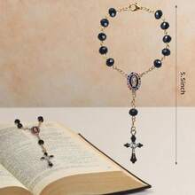 Car Rearview Mirror Hanging Ornament Pink Mini Cross Pendant Purple Religious Decoration Catholic Wedding Women's Accessory Car Interior Decor Religious Gift - Black-1pc - View 5
