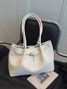 Premium Fashion Versatile Shoulder Commuter Bag For Women, Spring/Summer New Style, Large Capacity Tote Bag For Students, Woven Shopping Bag - White - View 3