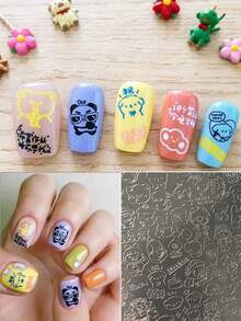 satki Nail Art Stamping Plate Cute Bear Pig Rabbit Cartoon Anime Nail Decoration Template Bow Nail Art Accessories Tool Beginner No Hand-Painting Nail Stamping Steel Plate Soft Silicone Transfer Tool - Multicolor - View 6
