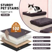 3/4 Steps Pet Stairs For Tall Bed And High Sofa, Sturdy Dog Steps With Extra Large Storage For Pet Supplies Clothes, Foldable Dog Stairs For Small Dogs, Cat Ramp With Non-Slip Bottom, Supports Up To 100 Lbs - Grey - View 4