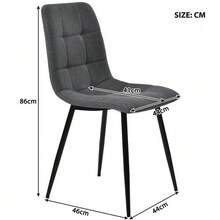 Dining Chair (4 Pcs), Dark Grey, Set Of 4 Upholstered Designer Chairs With Backrest, Linen Seat, Metal Frame - 灰色的 - 查看 2