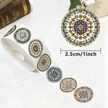 500pcs (1 Roll) Mandala Flower Stickers, 8 Patterns Exquisite Floral Flower Shape Stickers, Vintage Pattern Stickers, School Home Training Incentive Stickers, Gift Decoration Packaging Sealing Stickers School Supplies - Cartoon - View 2