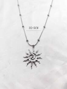 1PC Women's Silver Stainless Steel Vortex Sun Decor Pendant Necklace - Silver - View 5