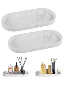 Juego de Bandejas de Silicona - 1/2 Piezas (11.8" & 9.8") Bandeja de Tocador Grande Resistente a Roturas y al Calor con Diseño de Mármol Blanco para Encimera de Baño, Encimera de Cocina, Inodoro, Dormitorio, para Jabón, Perfume, Etc. - multicolor - Ver 2
