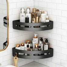 Drill-Free Double-Tier Bathroom Corner Shelf; Rust-Resistant Aluminum Bathroom Corner Storage Rack With Hook-And-Drain Design; Ideal For Storing Shampoo, Soap, And Other Bath Products - Multicolor - View 8