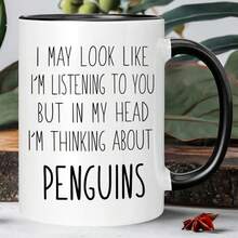 Taza de Cerámica Divertida y Original: Escucha, Piensa y Sueña con Pingüinos, Apta para Lavavajillas, Ideal como Regalo para Otros - Imagen 1 pieza - Ver 2