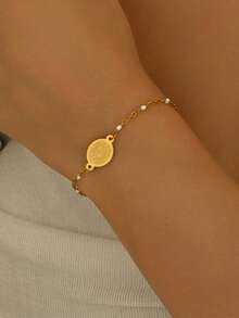 1pc Minimalist Fashion Elegant Cross Pendant Box Chain Design Stainless Steel Women's Bracelet Suitable For Daily Wear/Commute/Evening Party/Holiday Gift - Yellow Gold - View 5