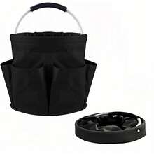 Foldable Storage Basket, Black Oxford Fabric Multi-Pocket Collapsible Basket With Handles:Portable Picnic,Beach,Garden Harvest,Market Shopping Basket,Home Storage,Bathroom Organizer Travel - 1 - View 1