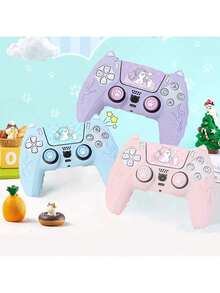 Kawaii Cat Design P5 Handle Protective Cover – Non-Slip Soft Silicone Sleeve With Analog Stick Covers & Sticker Decals, Shockproof Controller Accessory - View 4