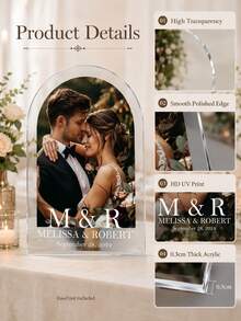 1PC Customizable Photo & Text Acrylic Wedding Welcome Sign, Exclusive Personalized Happy Life Decor Plaque, Suitable For Wedding Venue Decoration, Wedding Decor, Wedding Welcome Sign, Customized Wedding Crafts - Multicolor - View 3