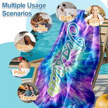 Personalized Customized Name 28*55 Inches Extra Large Beach Towel –Soft, Absorbent, Quick-Drying 100% Polyester,400 GMS Microfiber Beach Towel, Essential For Summer, Ldeal ForMen, Women, Girls, Boys, Wind & Sun Protection, Perfect For Beach,Party, Dr - Black - View 2
