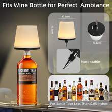 Lámpara de Botella de Vino Inalámbrica Versión Mejorada - Totalmente Transparente Esmerilada, Recargable por USB, Control de Interruptor Táctil, Luz de 3 Colores/Atenuable Conmutable, Luz Ambiental Inteligente, Iluminación de 360°, Diseño de Enchufe Puntiagudo, Fácil Instalación, Regalo Ideal para Fiestas, Restaurantes, Bares y Decoración del Hogar - lámpara de escritorio - Ver 10