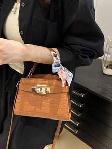 Mini bolso de mano de moda de unicolor con solapa de PU, bolso cuadrado - Marrón - Ver 3