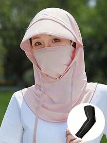 1件中性防曬面罩帽組合，夏季女用遮陽帽，全臉冰絲透氣圍脖，開車騎行面部遮蓋護頸，適合日常出行、購物、旅行防曬 - 款式C - 查看 20