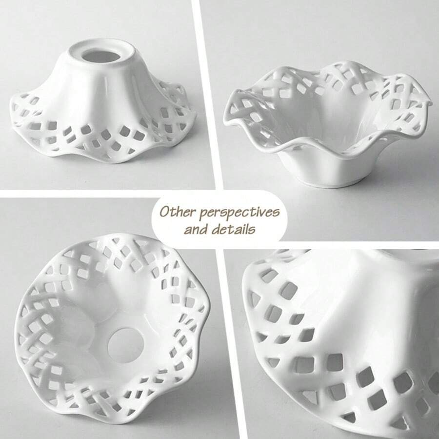 Tiworld 1pc Ceramic Material Lampshade, Frosted Lotus Shape Lampshade, Suitable For E26/E27 Screw Socket, DIY Pendant Light Lampshade, Decorative Lampshade, Lighting Fixture Accessories - White - View 1