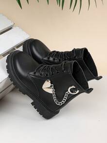 Botas infantiles de otoño nuevo estilo botas para niñas botas para niños medianos-grandes con cremallera lateral suela gruesa con cordones botas de motocicleta para niños antideslizantes estilo británico vintage botas de tobillo botas de media pantorrilla - Negro - Ver 7