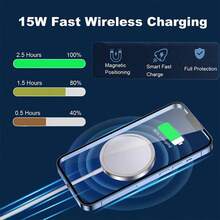 15W 磁吸無線充電器，相容於 Phone 17 Pro Max/17 Pro/17 Air/17/16/15/14/13/12/11/XS/XR/8/7/6 系列手機，Type-C 轉 15W 磁吸充電線充電器，高效快充適配器，即插即用快速充電充電墊 - 白色 - 查看 7